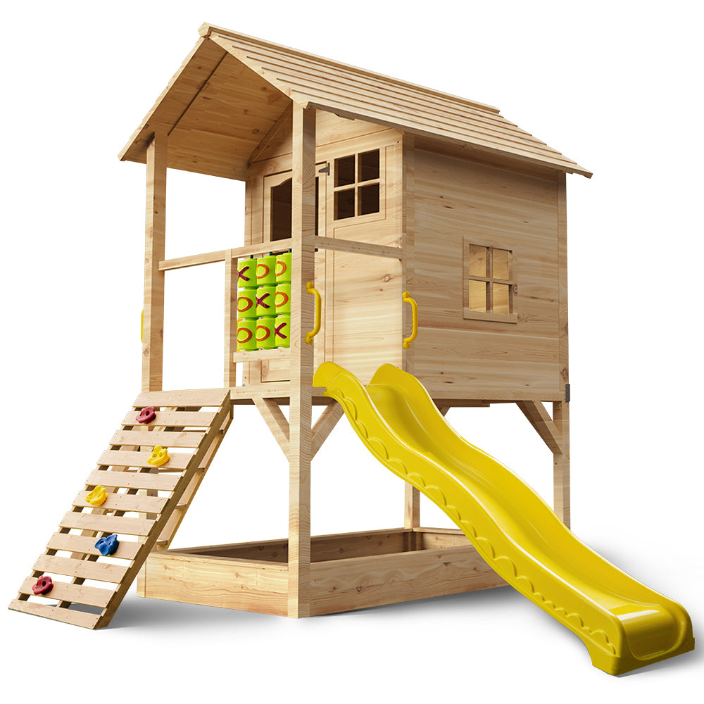 - Kids Ultimate Wooden Tower Cubby House with Slide & Climbing Wall Rovo Baby & Kids > Baby & Kid's Toys > Outdoor Play Equipment