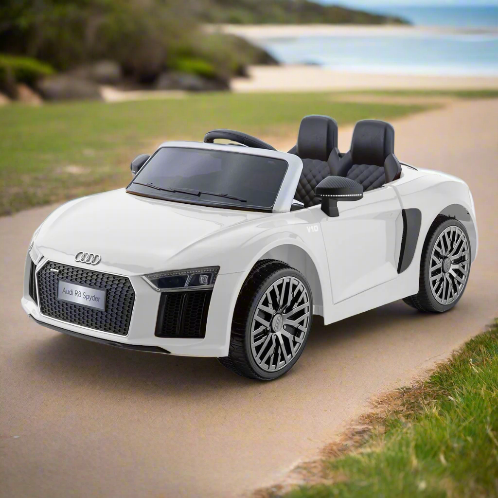 Audi R8 Spyder Kids Ride-On Car – 12V Electric White Car with Audi R8 Spyder Kids Ride-On Car – 12V Electric White Car with