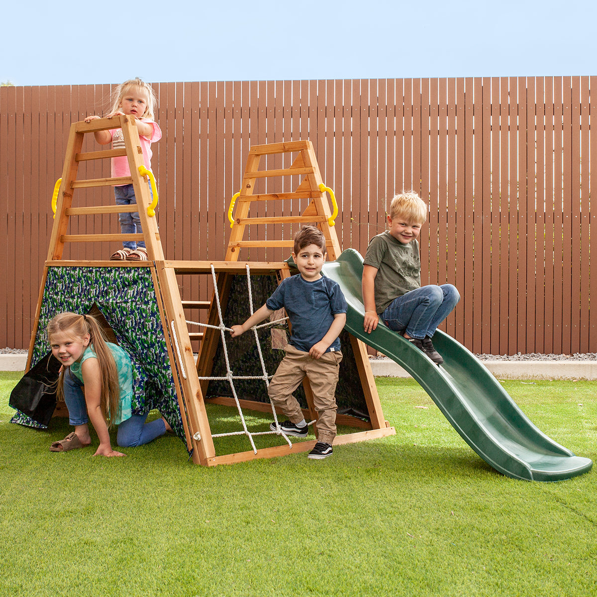 - Wooden Climbing Frame with 1.8m Green Wavy Slide | Outdoor Adventure Playset Lifespan Kids Baby & Kids > Baby & Kid's Toys > Outdoor Play Equipment