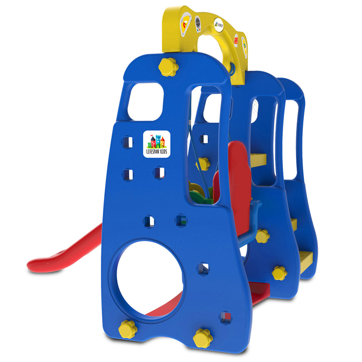 Kids 4-in-1 Slide & Swing Playset with Basketball Hoop & Music | Indoor & Outdoor Fun