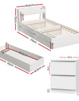 - Single Bed Frame with Storage Drawers, USB Charging Ports & Bedside Table | White Baby Stork Furniture > Bedroom > Beds & Bed Frames