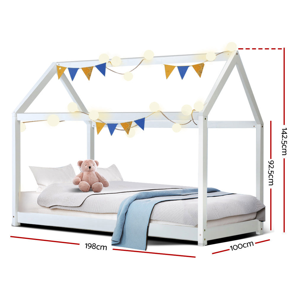 Bed Frame Wooden Kids House Frame - White CASA | Elegant & Safe Design