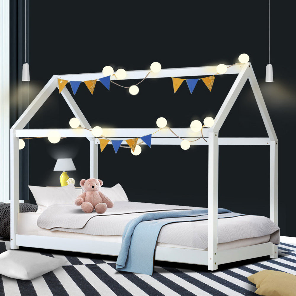 Bed Frame Wooden Kids House Frame - White CASA | Elegant & Safe Design