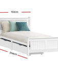 - Single Wooden Bed Frame with Storage Drawers – White Artiss Furniture > Bedroom > Beds & Bed Frames