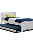 - King Single Wooden Trundle Bed – White Baby Stork Furniture > Bedroom > Beds & Bed Frames