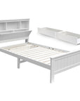 - King Single Pine Wood Bed Frame with Storage Drawers & Bookshelf Headboard – White Artiss Furniture > Bedroom > Beds & Bed Frames
