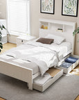 - King Single Pine Wood Bed Frame with Storage Drawers & Bookshelf Headboard – White Artiss Furniture > Bedroom > Beds & Bed Frames