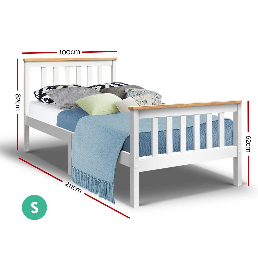 - Timeless Single Bed Frame – White & Natural Solid Pine Baby Stork Furniture > Bedroom > Beds & Bed Frames