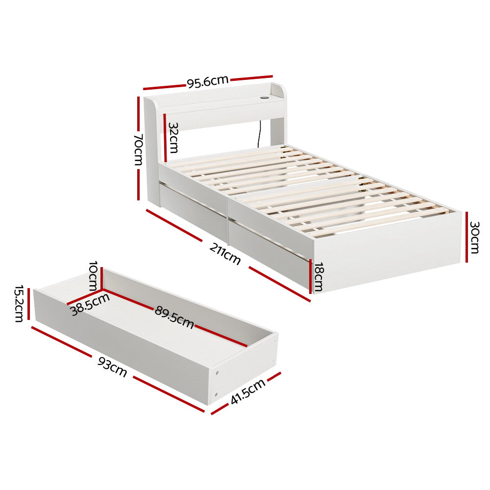 - Single Bed Frame with Storage Drawers & USB Charging Ports – White Baby Stork Furniture > Bedroom > Beds & Bed Frames