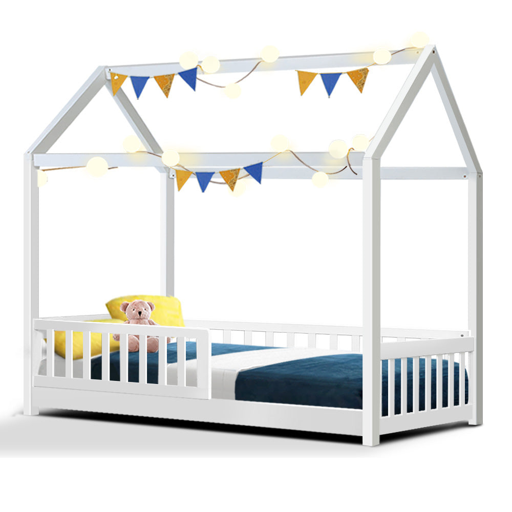 Bed Frame Wooden Kids House Rock Frame - White | Stylish & Safe Design