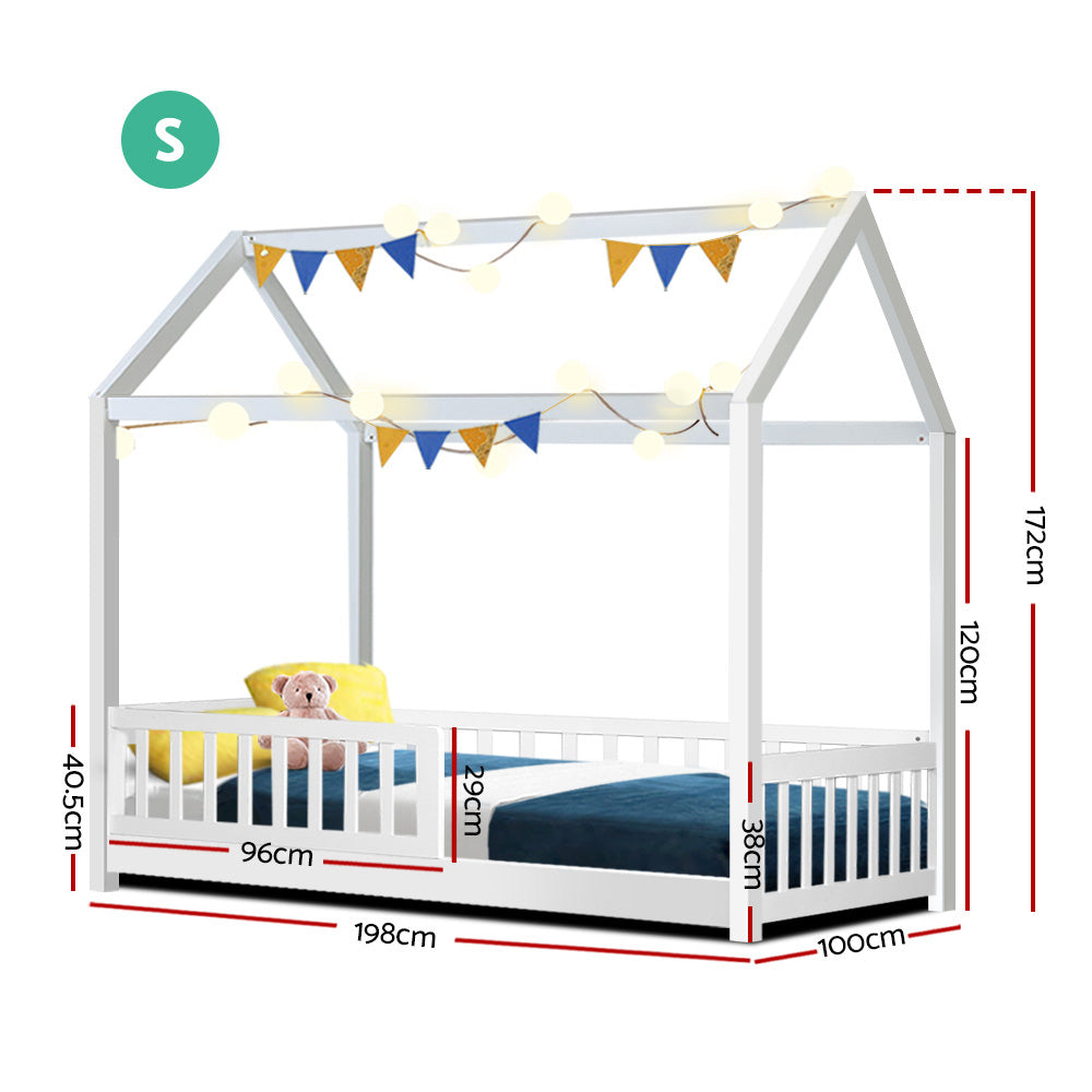 Bed Frame Wooden Kids House Rock Frame - White | Stylish & Safe Design