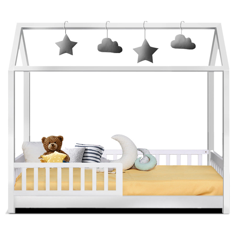 Bed Frame Wooden Kids House Rock Frame - White | Stylish & Safe Design