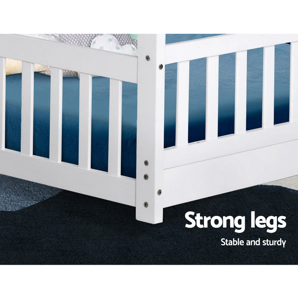Bed Frame Wooden Kids House Rock Frame - White | Stylish & Safe Design