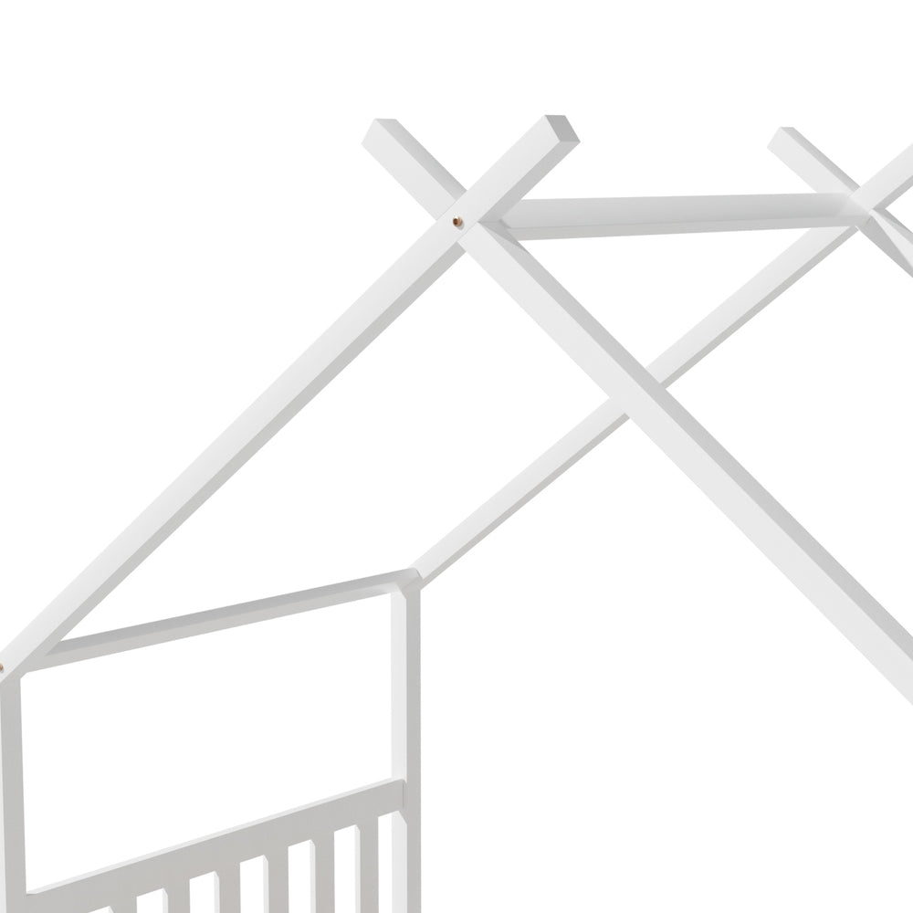 - Montessori-Inspired Single House Bed Frame – Solid Pine, White Baby Stork Furniture > Bedroom > Beds & Bed Frames