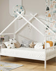 - Montessori-Inspired Single House Bed Frame – Solid Pine, White Baby Stork Furniture > Bedroom > Beds & Bed Frames