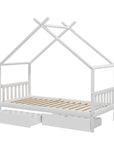 - Kids House Bed Frame with 2 Storage Drawers – Solid Pine, White Artiss Furniture > Bedroom > Beds & Bed Frames