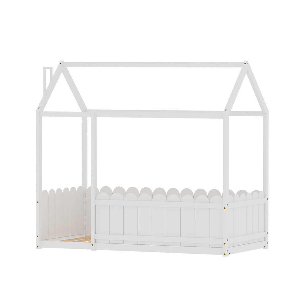 Bed Frame Wooden Kids House Single Frame - White KORI