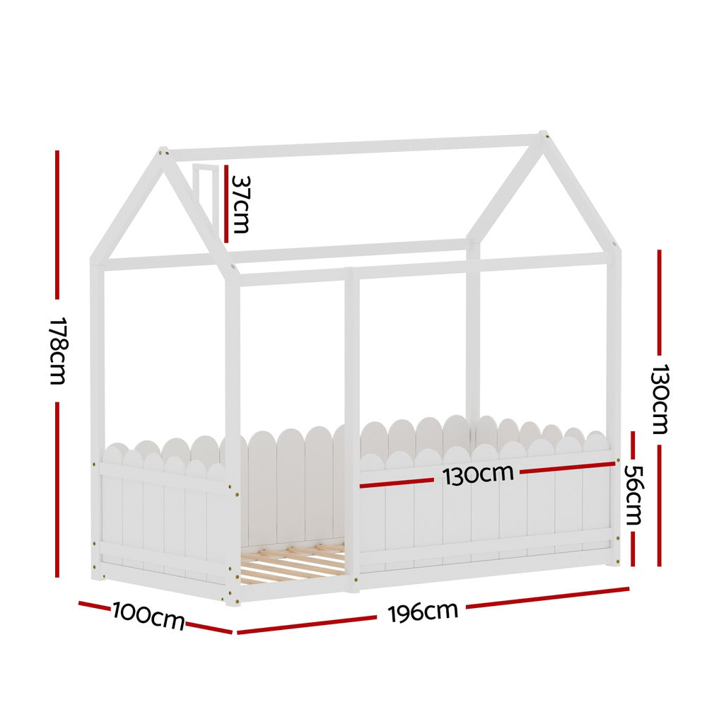 Bed Frame Wooden Kids House Single Frame - White KORI