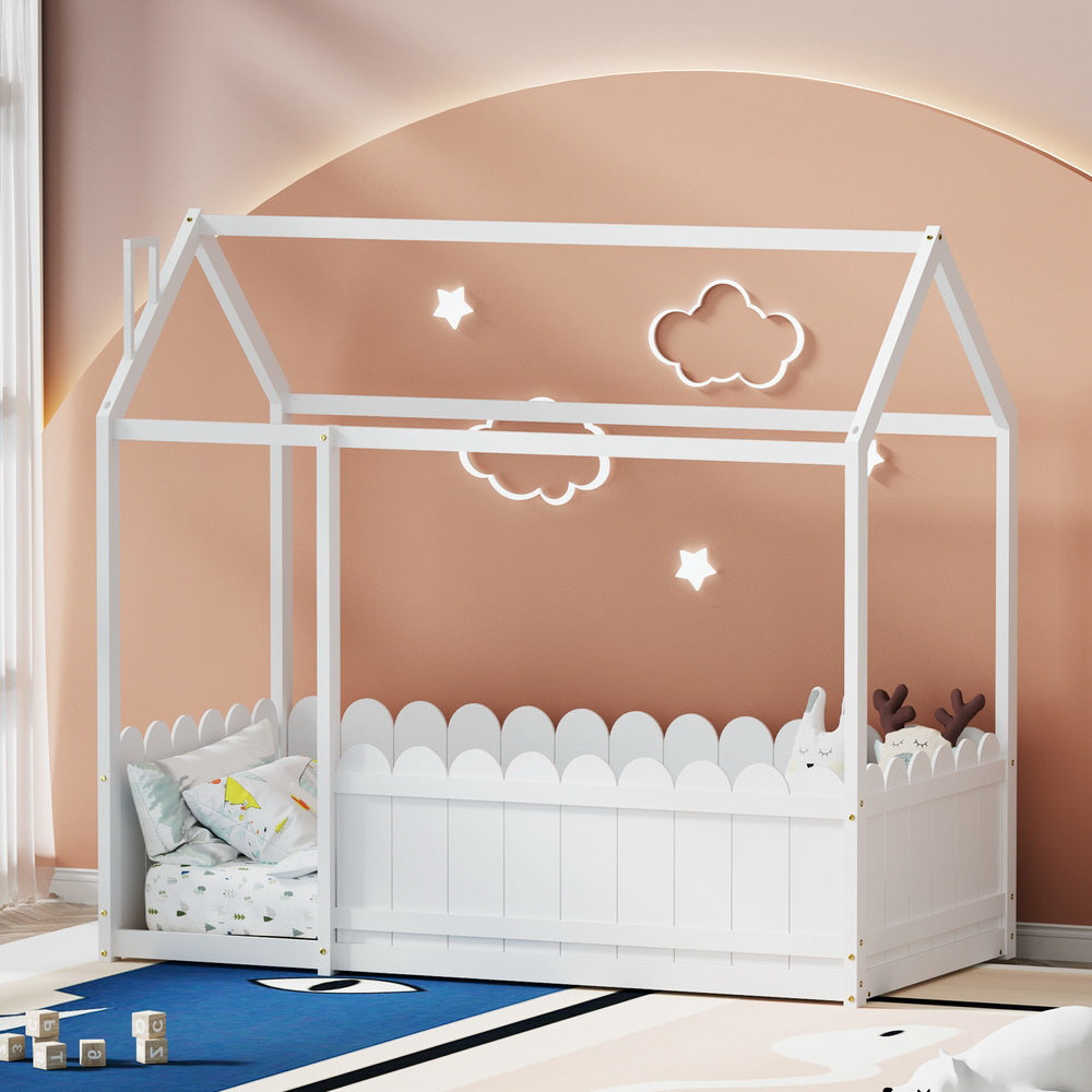 Bed Frame Wooden Kids House Single Frame - White KORI