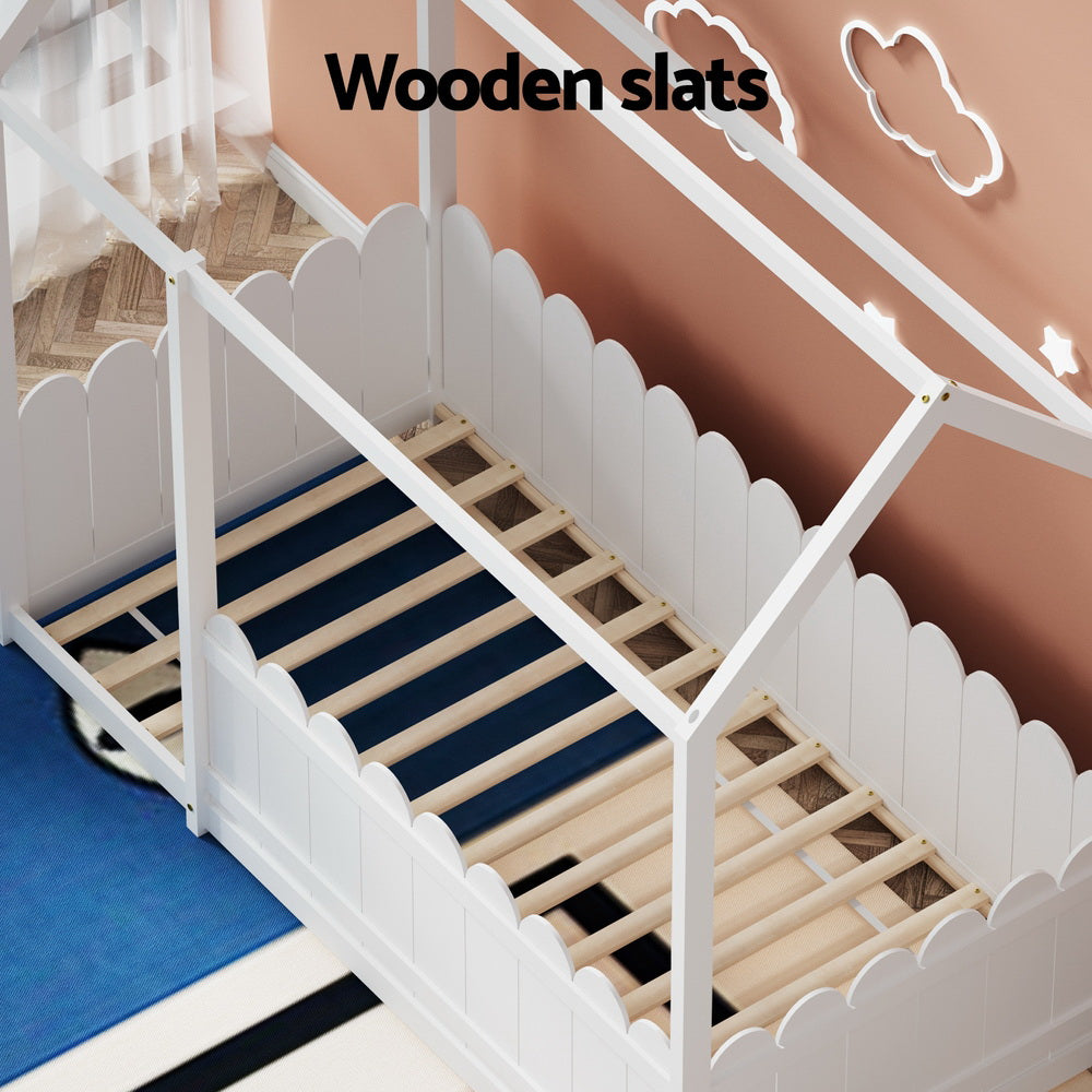 Bed Frame Wooden Kids House Single Frame - White KORI