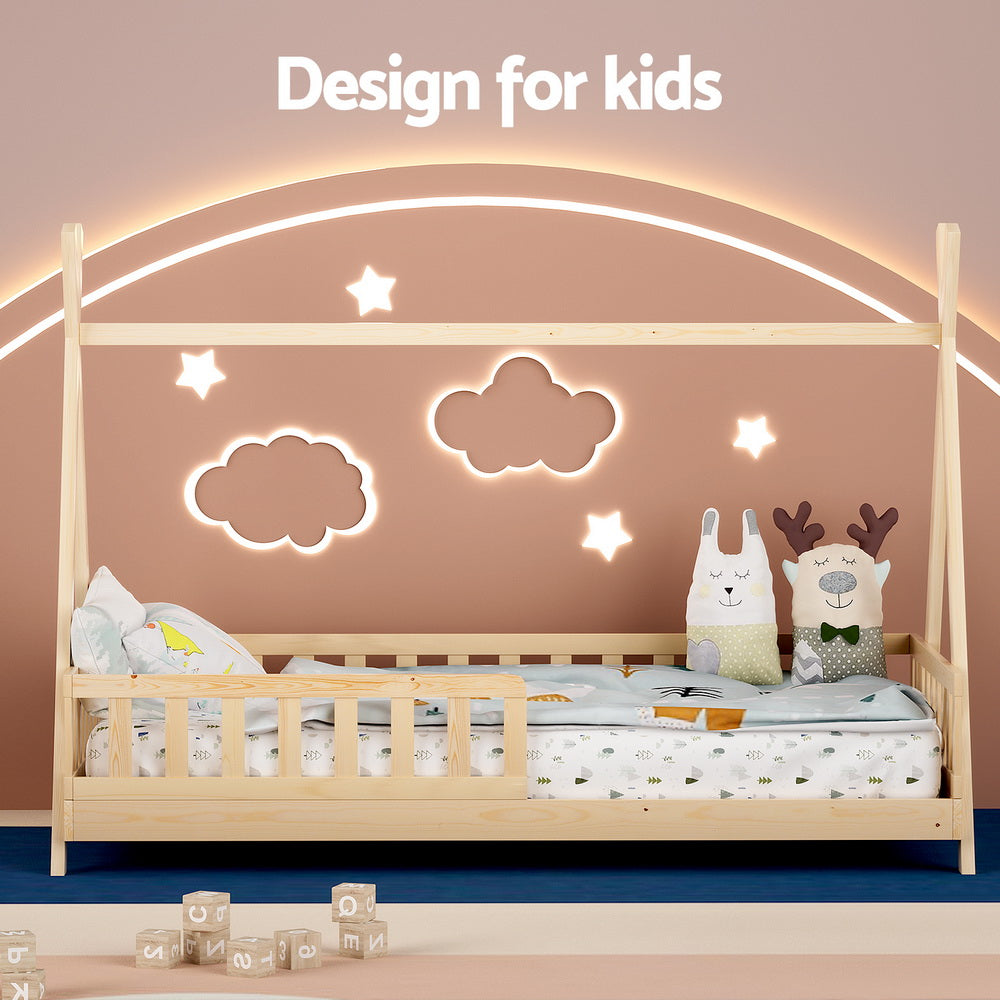 - Bed Frame Wooden Kids House Frame - French Oak PUAH | Safe & Stylish Design Artiss Baby & Kids > Kid's Furniture > Kid's Beds & Bed Frames