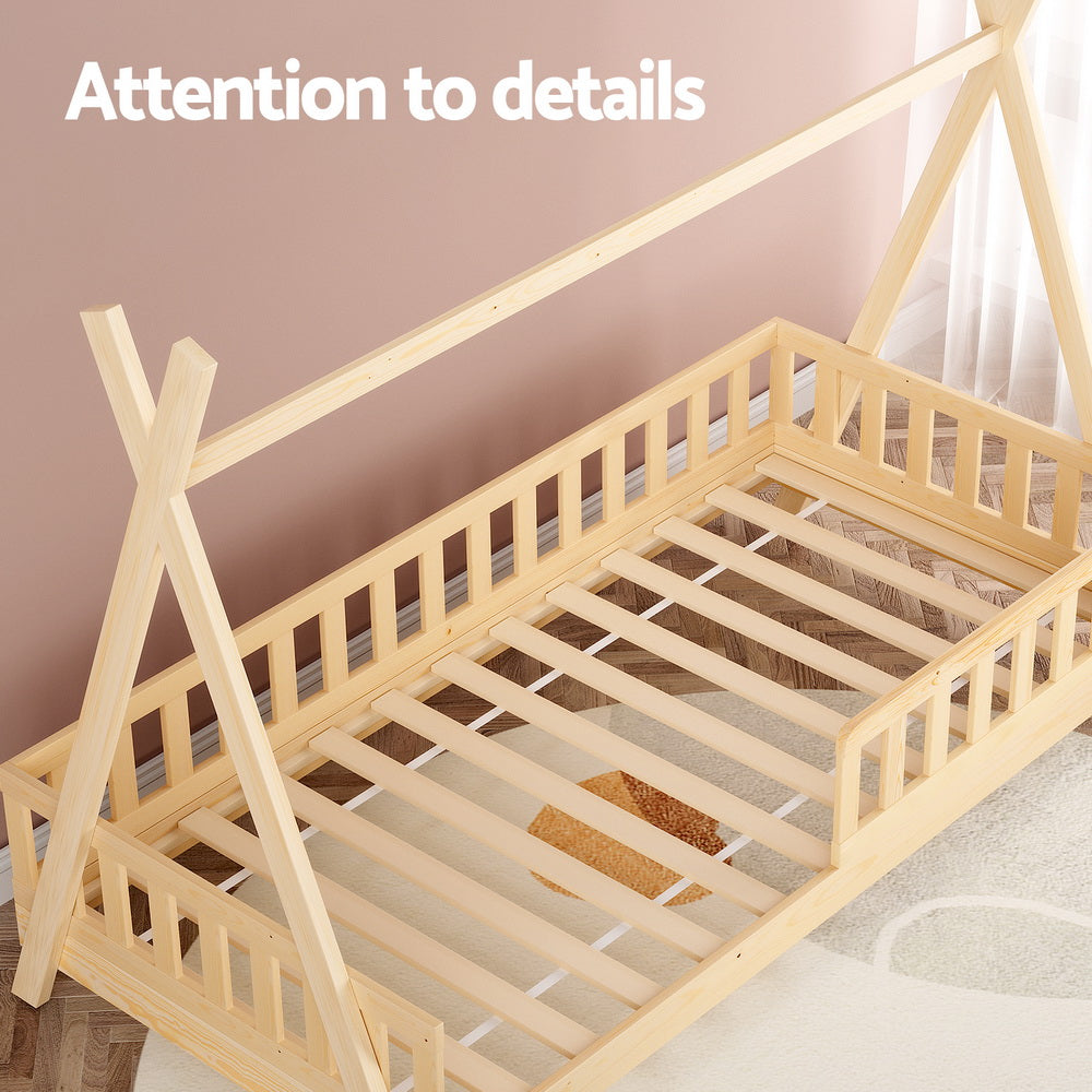 - Bed Frame Wooden Kids House Frame - French Oak PUAH | Safe & Stylish Design Artiss Baby & Kids > Kid's Furniture > Kid's Beds & Bed Frames