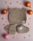 Chocolate - Exclusive Beanie, Mitten, and Booties Gift Set - Handmade with Love Storkke Gifting
