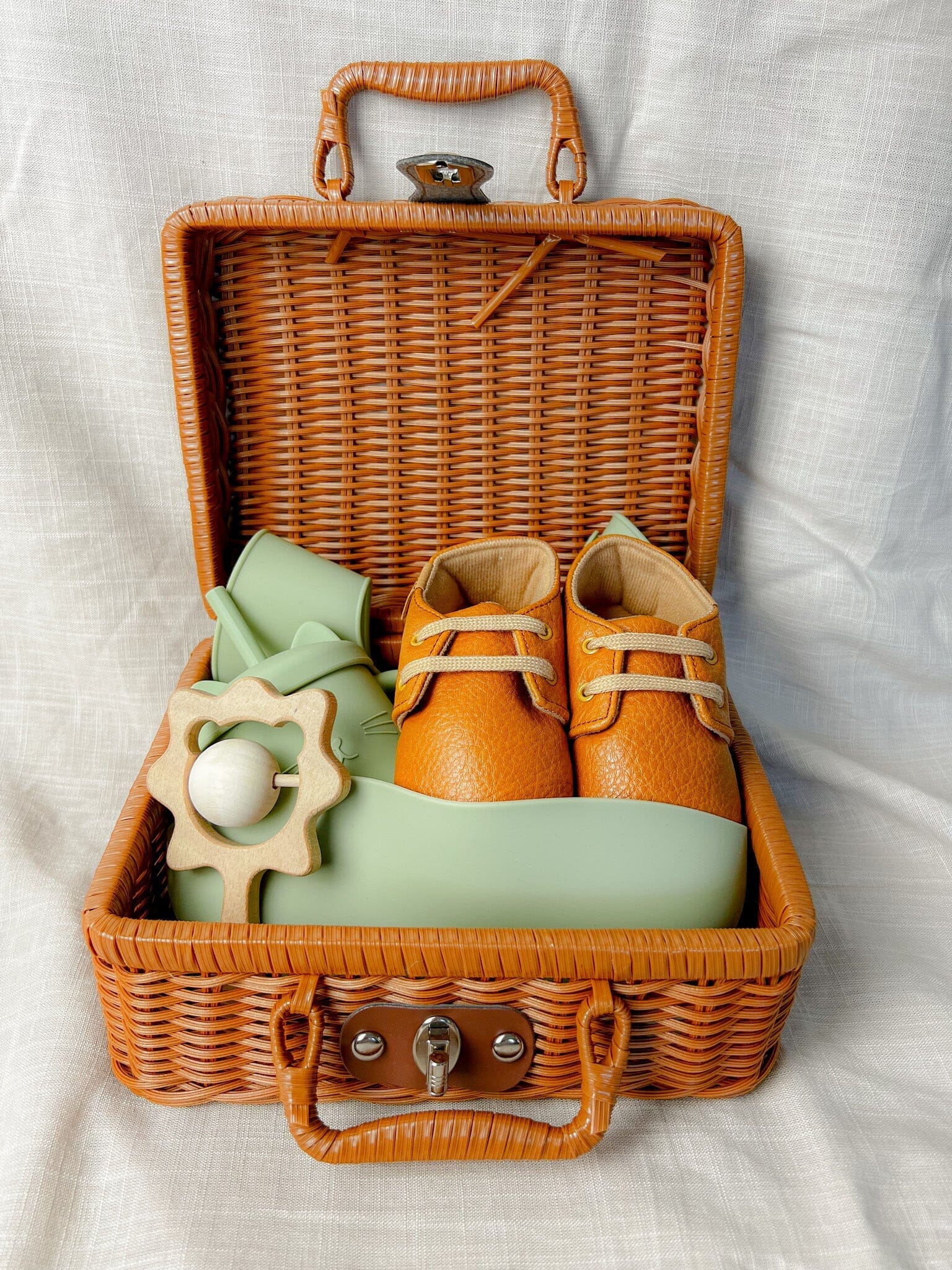 - Elegant Vintage-Inspired Baby Gifting Basket Set in Mint Storkke Gifting