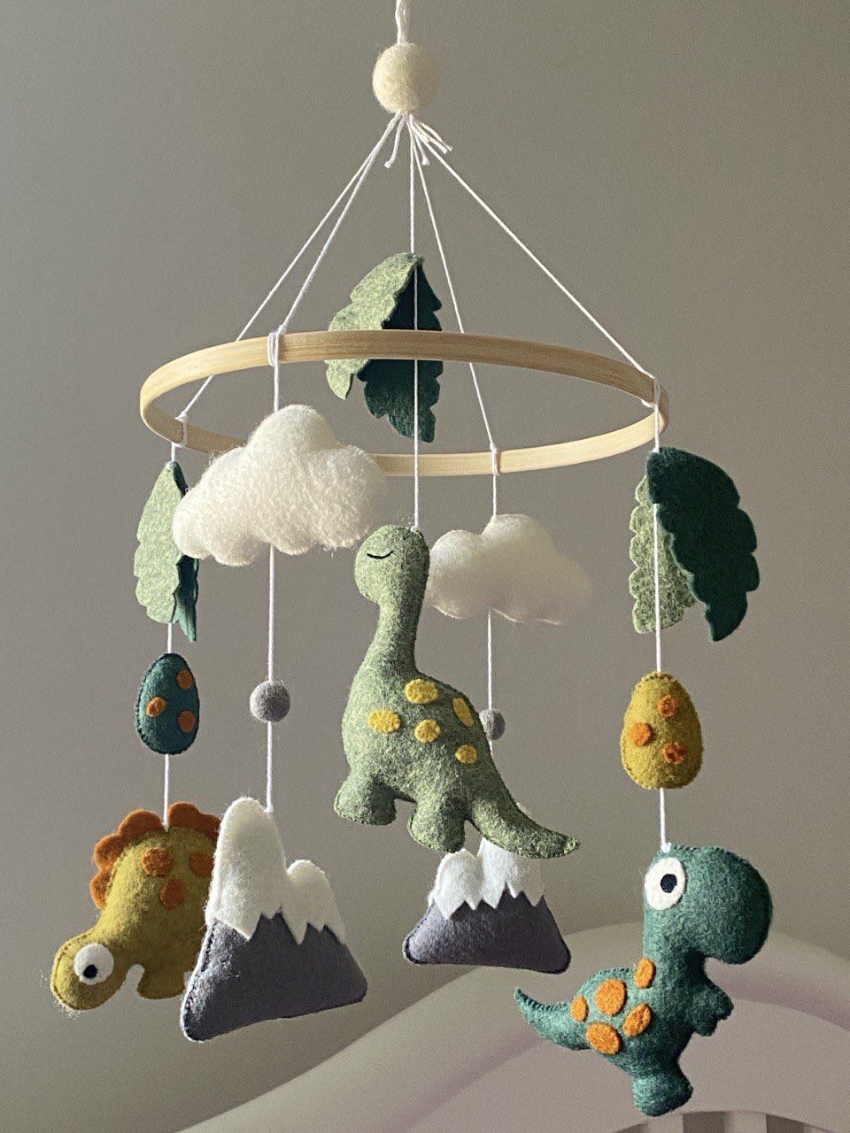 - Handmade Dinosaur Baby Mobile – Felt Jurassic Nursery Hanging Decor for Crib Baby Stork Baby Mobile