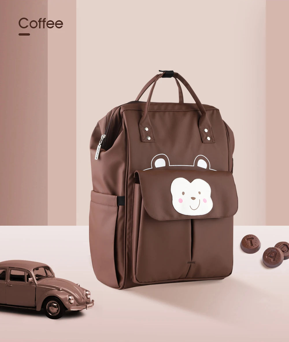 Coffee - Fun Cartoon Designed Diaper Backpack - Large Capacity and Waterproof Baby Stork Diaper Wet Bags