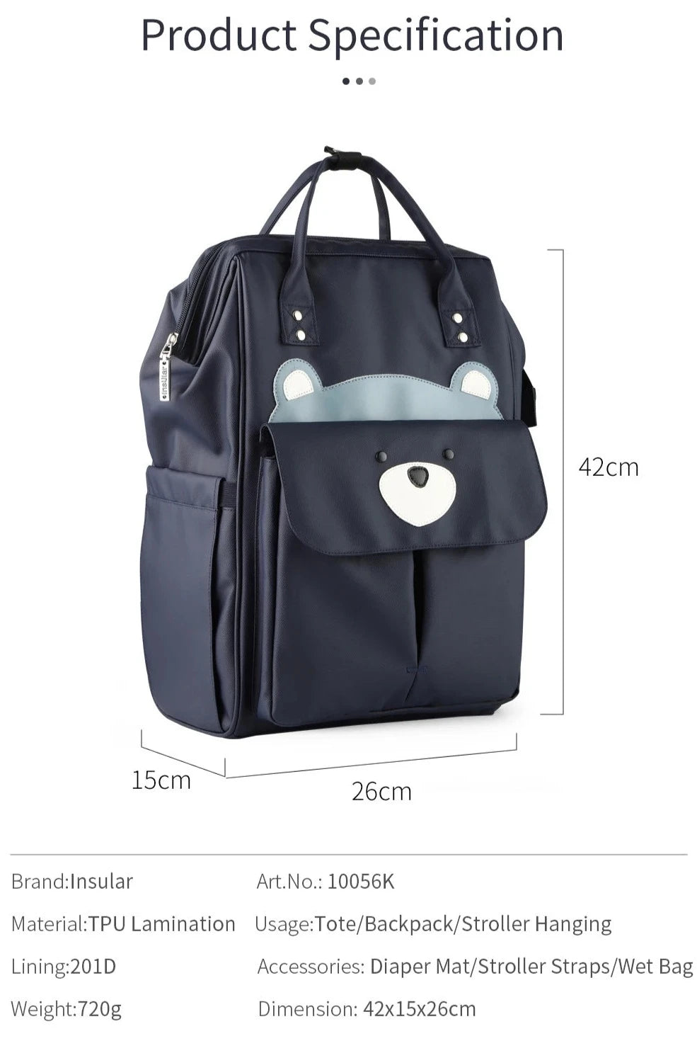 - Fun Cartoon Designed Diaper Backpack - Large Capacity and Waterproof Baby Stork Diaper Wet Bags