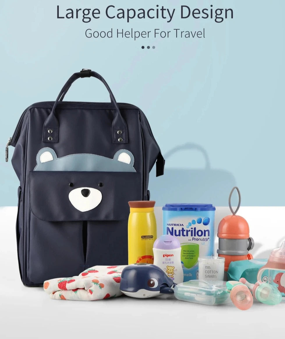 - Fun Cartoon Designed Diaper Backpack - Large Capacity and Waterproof Baby Stork Diaper Wet Bags