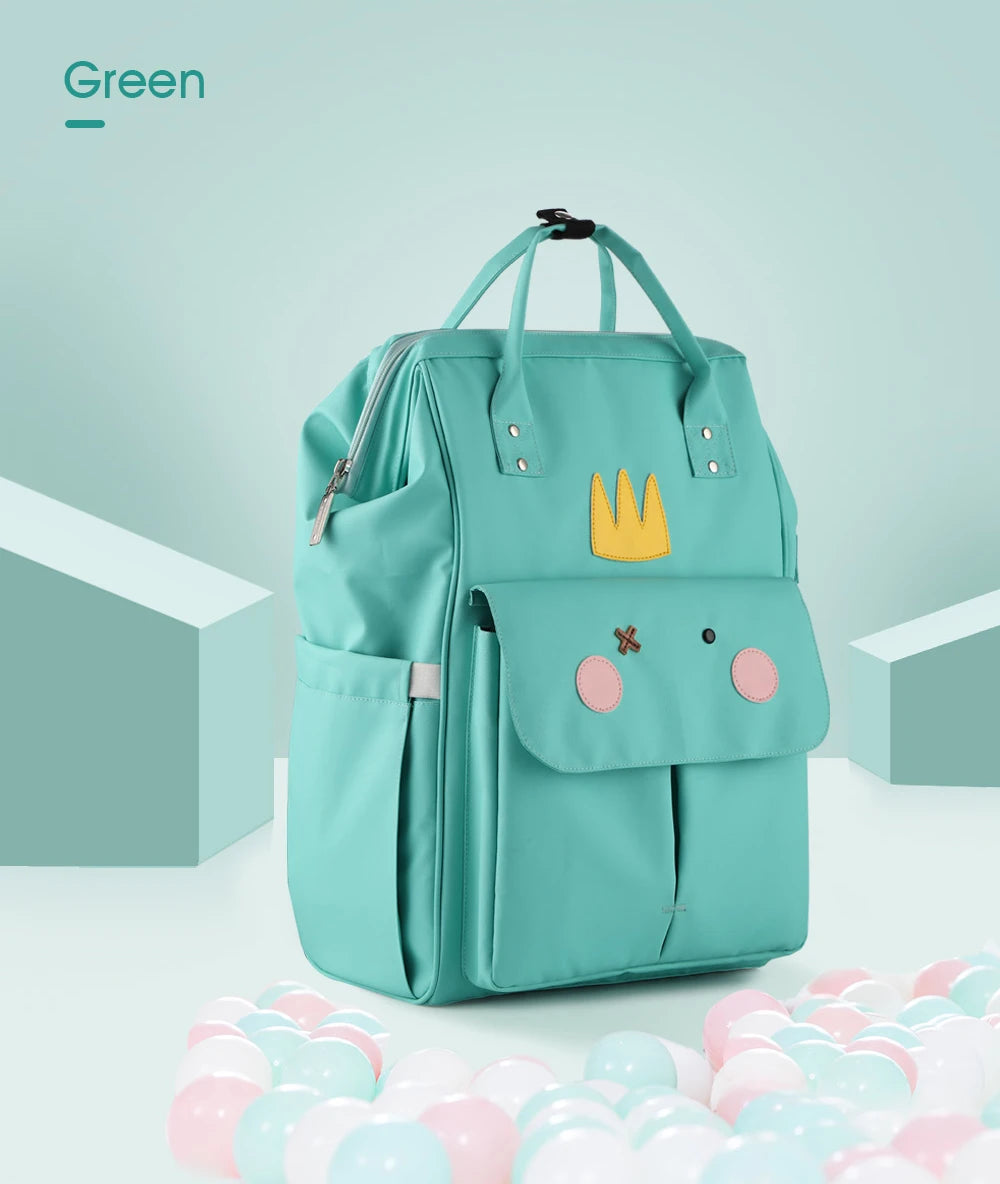 Green - Fun Cartoon Designed Diaper Backpack - Large Capacity and Waterproof Baby Stork Diaper Wet Bags