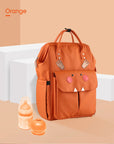 Orange - Fun Cartoon Designed Diaper Backpack - Large Capacity and Waterproof Baby Stork Diaper Wet Bags