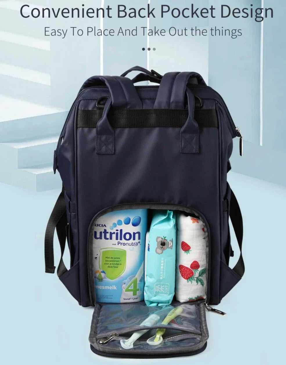 - Fun Cartoon Designed Diaper Backpack - Large Capacity and Waterproof Baby Stork Diaper Wet Bags