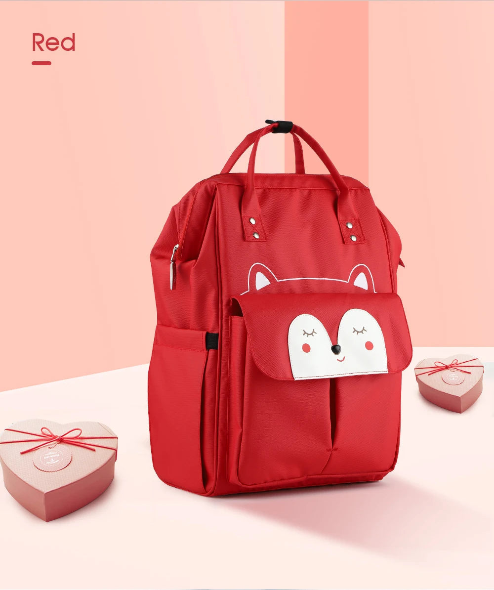 Red - Fun Cartoon Designed Diaper Backpack - Large Capacity and Waterproof Baby Stork Diaper Wet Bags