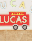 - Personalised Wooden Name Puzzle – Fire Engine Baby Stork Puzzles