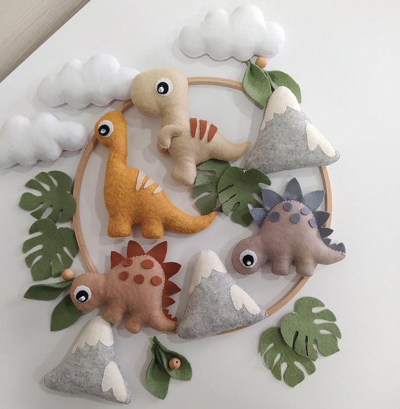 - Handmade Dinosaur Baby Mobile – Felt Jurassic Nursery Cot Hanging Decor Baby Stork Baby Mobile