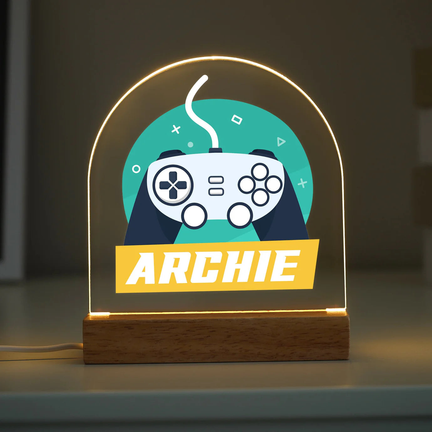 Name Only - Personalised Gamer LED Night Light - Custom Kids Gaming Lamp | 2 Designs! Baby Stork Night Light