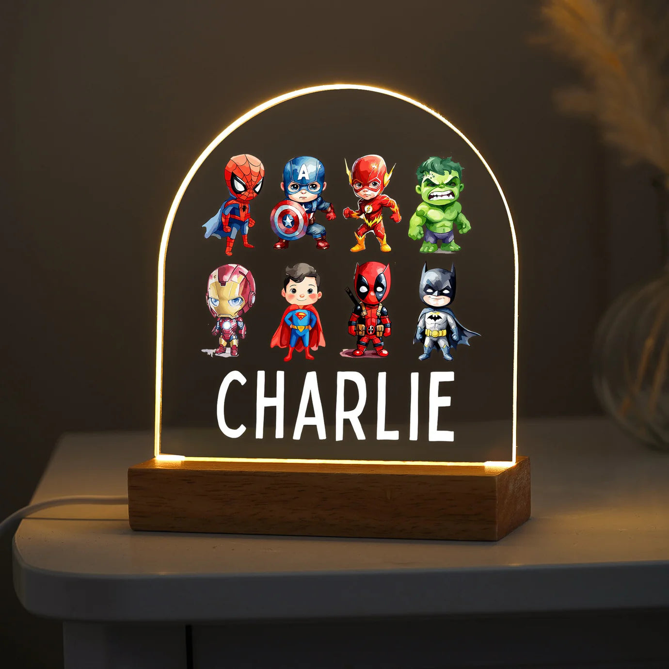 - Personalised LED Superhero Night Light - Kids Hero Lamp | Perfect Gift Baby Stork Night Light