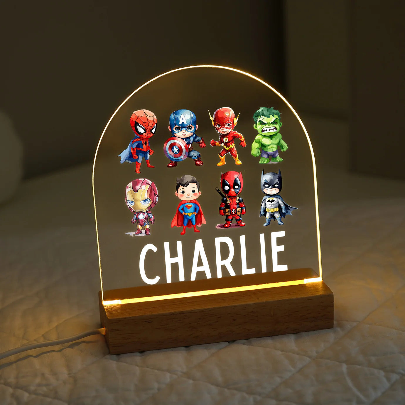 - Personalised LED Superhero Night Light - Kids Hero Lamp | Perfect Gift Baby Stork Night Light