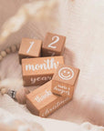 - Keepsake Milestone Wooden Blocks Set | Pink, Blue & Classic Wood Storkke Gifting