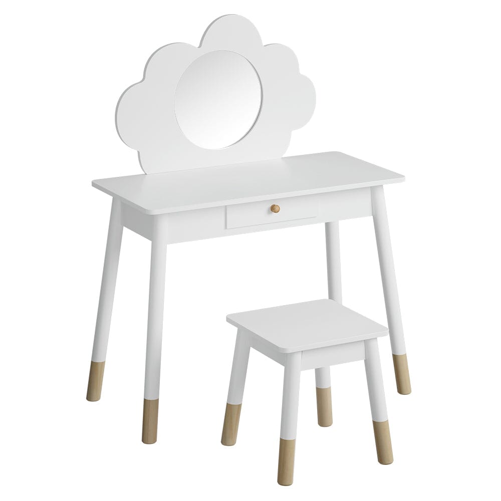 Keezi Kids Dressing Table Chair Set Vanity Makeup Wooden Leg Mirror Drawer Furniture > Bedroom Baby Stork