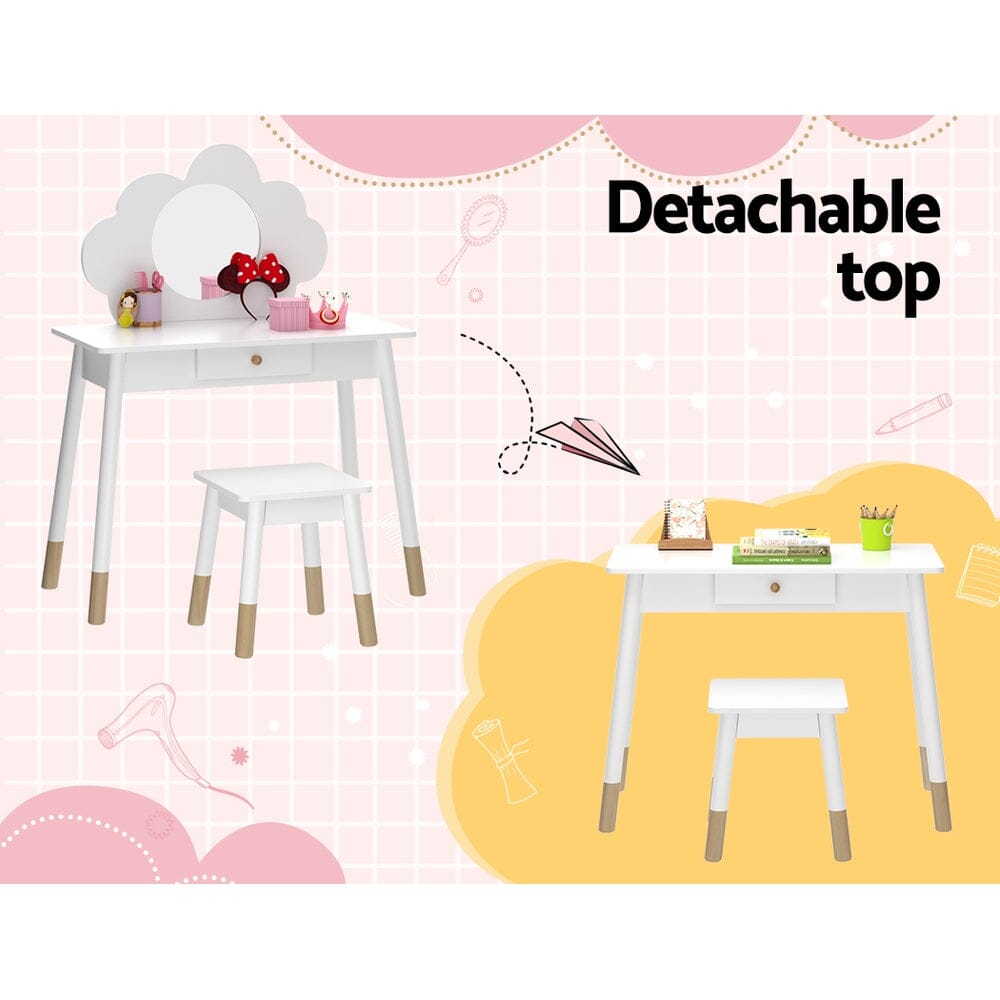 Keezi Kids Dressing Table Chair Set Vanity Makeup Wooden Leg Mirror Drawer Furniture > Bedroom Baby Stork