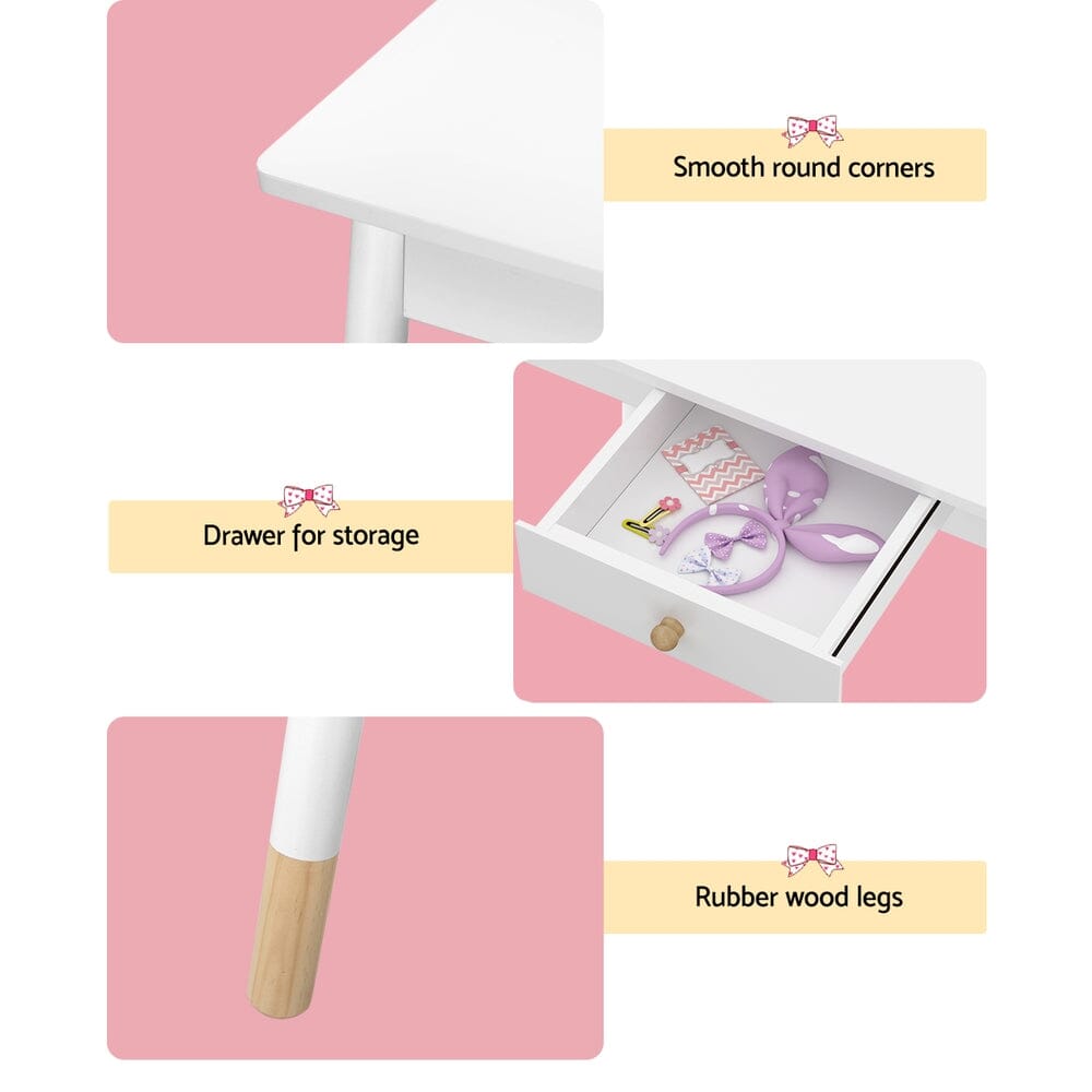 Keezi Kids Dressing Table Chair Set Vanity Makeup Wooden Leg Mirror Drawer Furniture > Bedroom Baby Stork