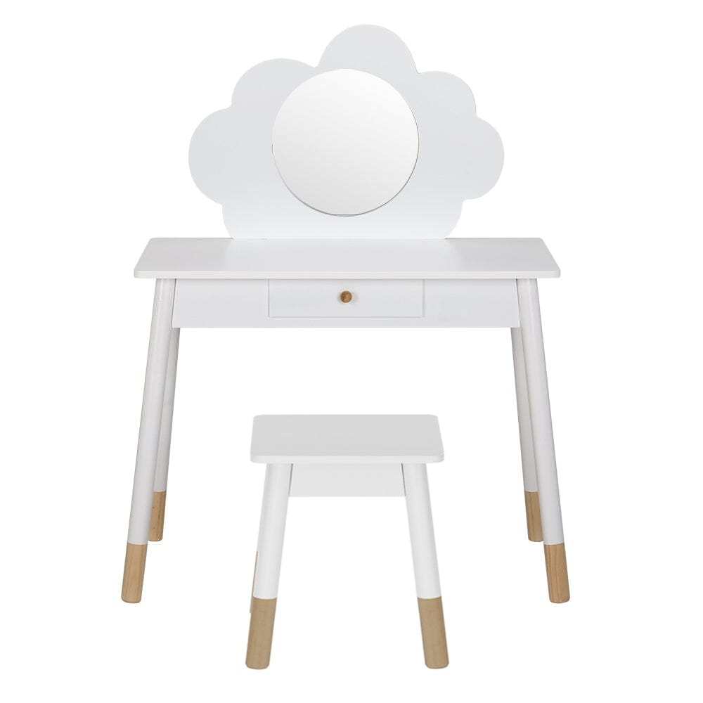 Keezi Kids Dressing Table Chair Set Vanity Makeup Wooden Leg Mirror Drawer Furniture > Bedroom Baby Stork