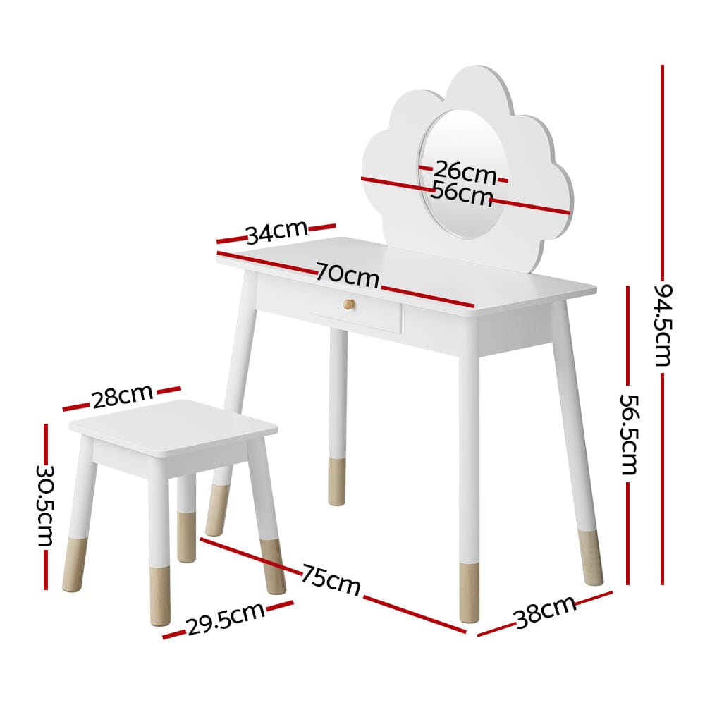 Keezi Kids Dressing Table Chair Set Vanity Makeup Wooden Leg Mirror Drawer Furniture > Bedroom Baby Stork