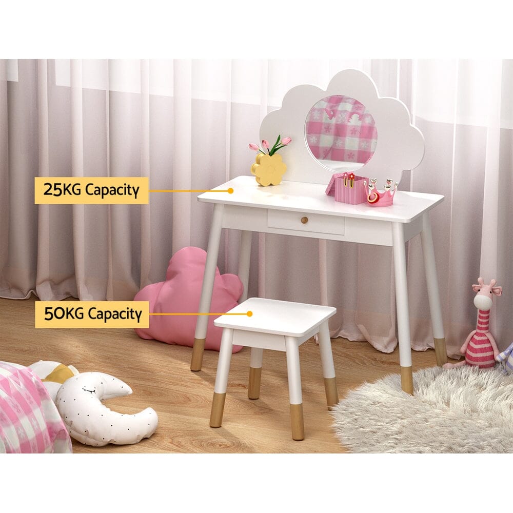 Keezi Kids Dressing Table Chair Set Vanity Makeup Wooden Leg Mirror Drawer Furniture > Bedroom Baby Stork