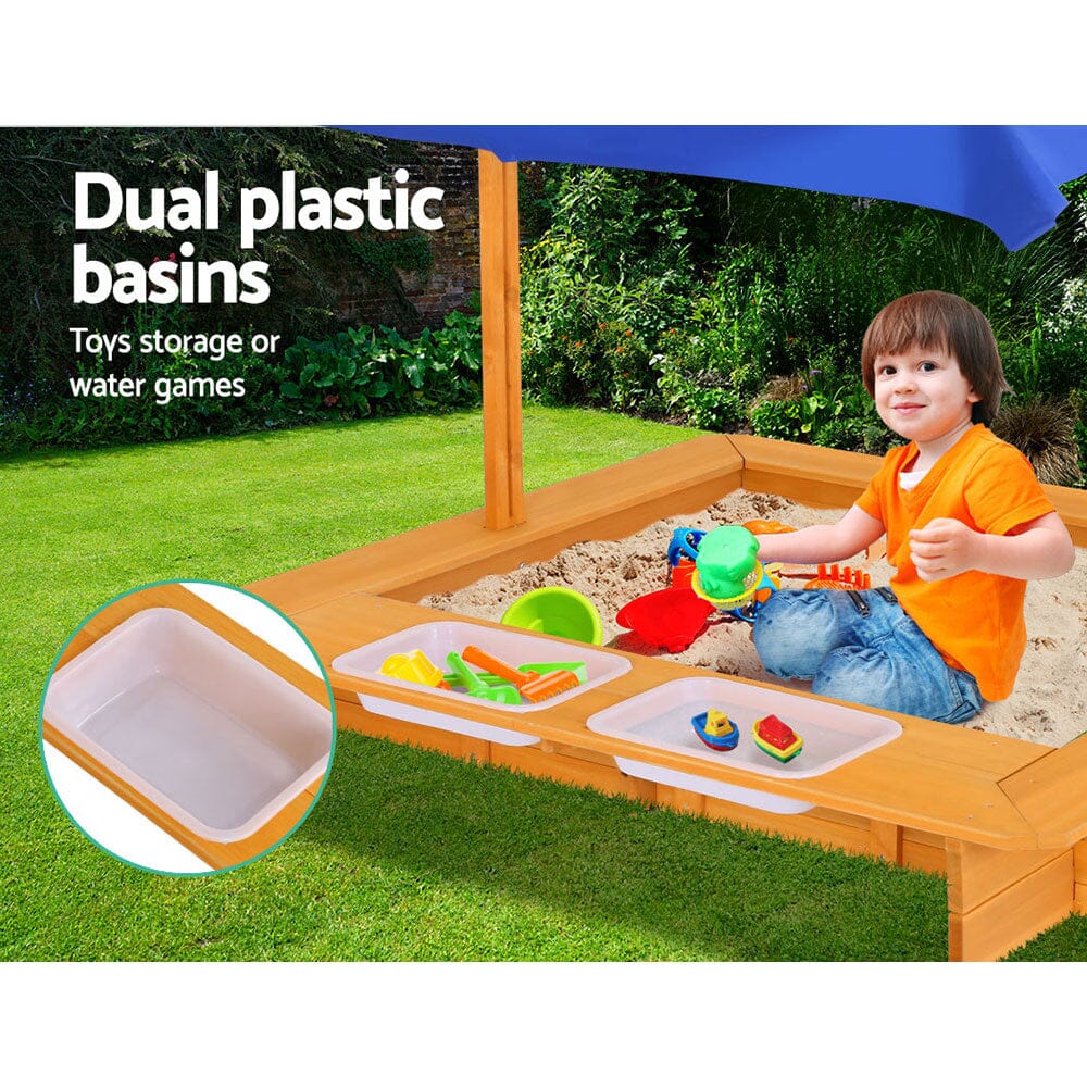 - Splash & Dig Sandbox: Wooden Sandpit with UV Canopy & Water Basins Keezi Baby & Kids > Toys