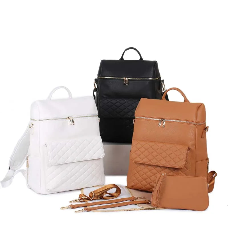 - Luxury Vegan Leather Diaper Bag - Quilted Design with large capacity and accessories. Baby Stork Diaper Wet Bags